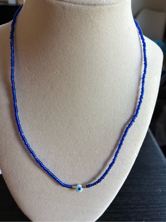Jewelry - Blue Beaded Evil Eye Necklace – Dainty Boho Statement Jewelry Nazar Protection